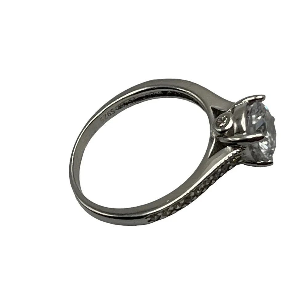 Womens Engagement Ring Large Clear Center Stone Accent Stones‎ Sterling Size 6.5